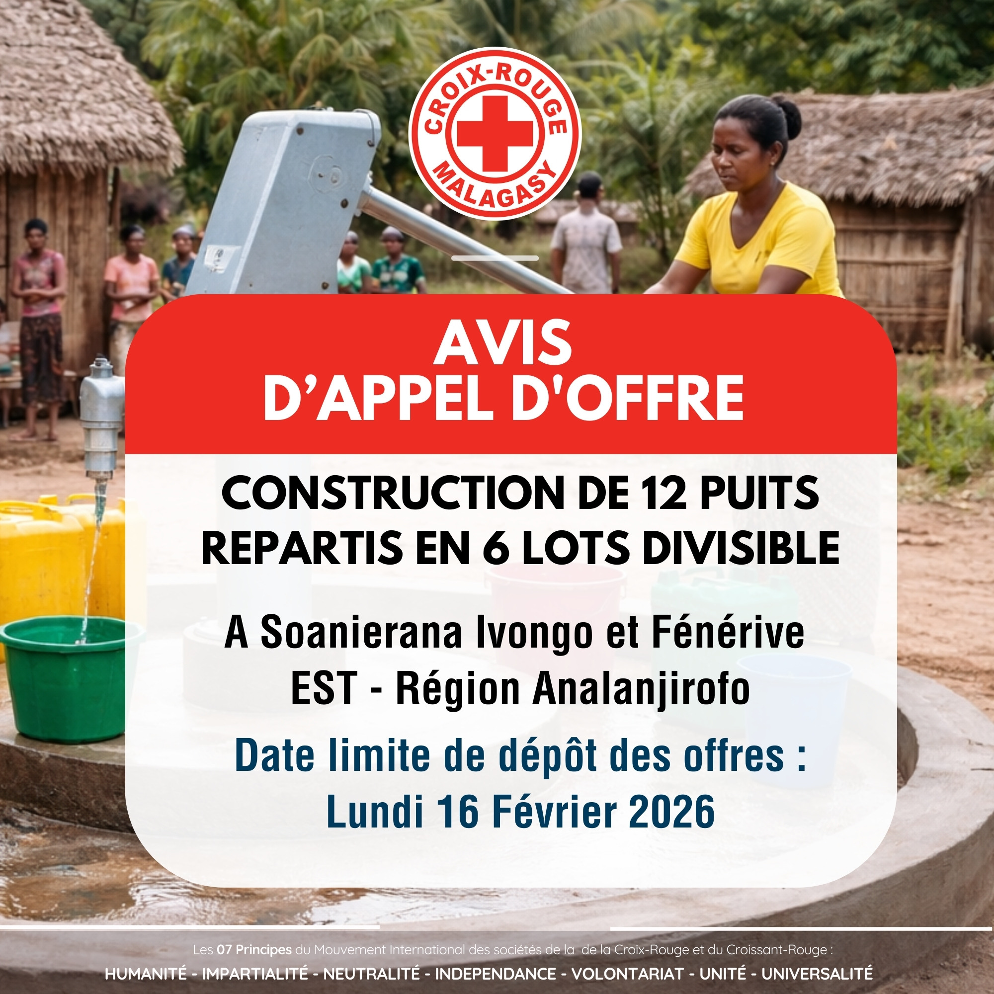 APPEL D’OFFRES POUR CONSTRUCTION DES POINTS D’EAU A SOANIERANA IVONGO et A FENERIVE EST - REGION ANALANJIROFO